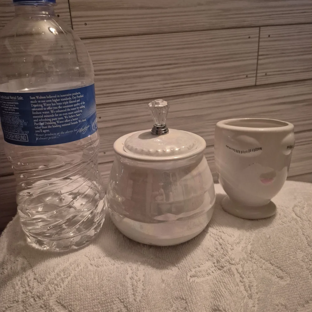White Ceramic Jar and Face Mug Set